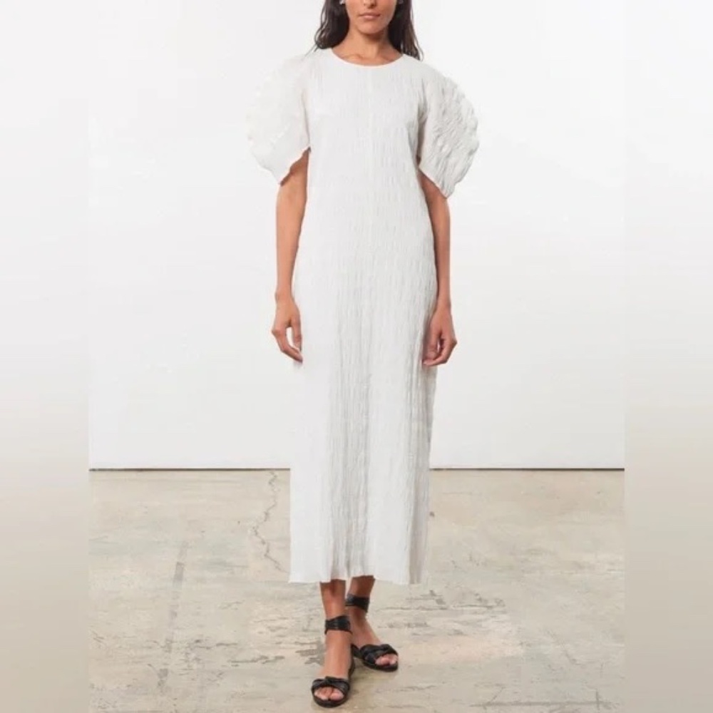 Mara Hoffman Aranza Smocked Puff Sleeve Midi Dress - White